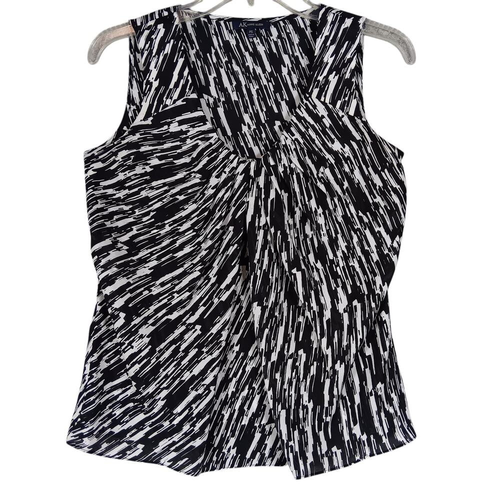AK Anne Klein Black and White Abstract Print Blouse Size Small Petite Sleeveless - Picture 1 of 6